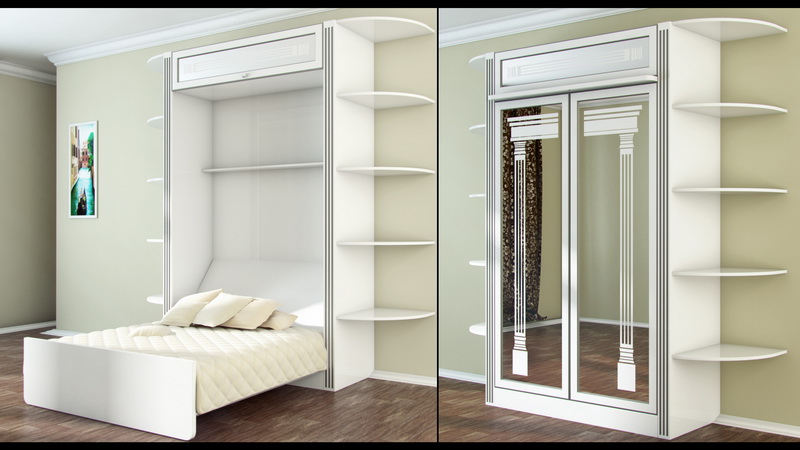 Lit armoire blanc avec face miroir