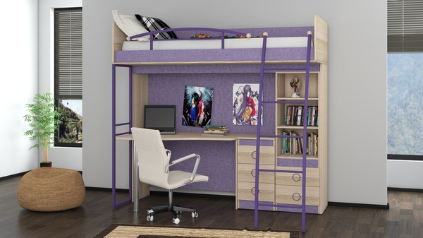 Lit mezzanine pour enfants avec poste de travail