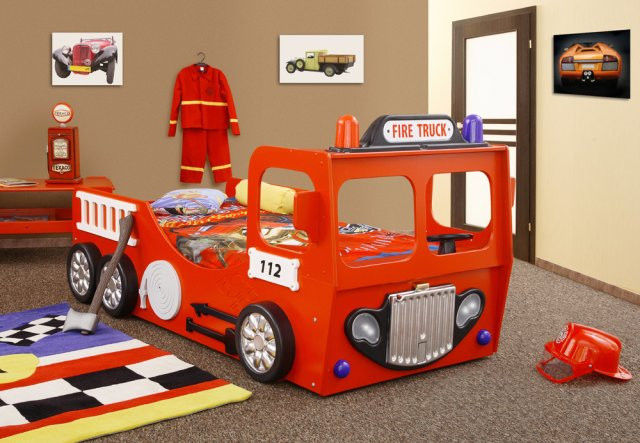 Camion de pompier lit enfant avec matelas