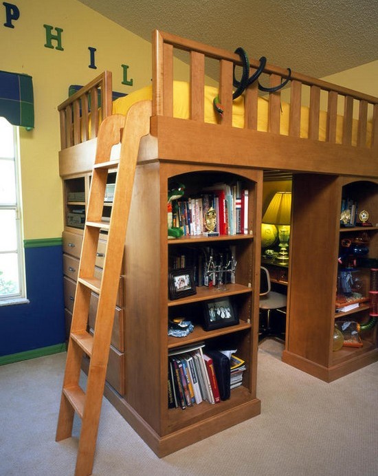 Lit mezzanine avec espace de jeu et de travail