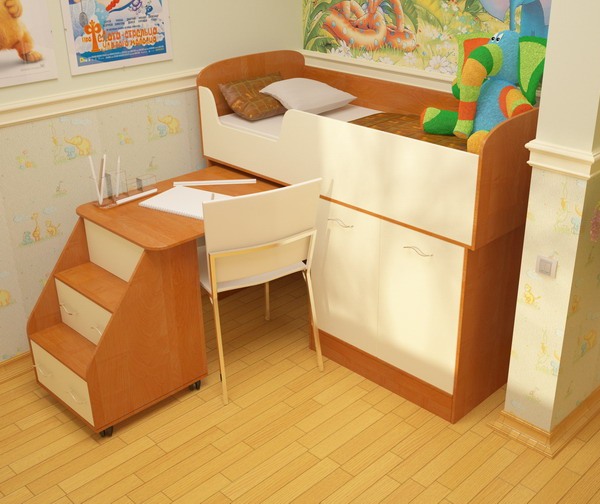 Lit mezzanine avec échelle modulable