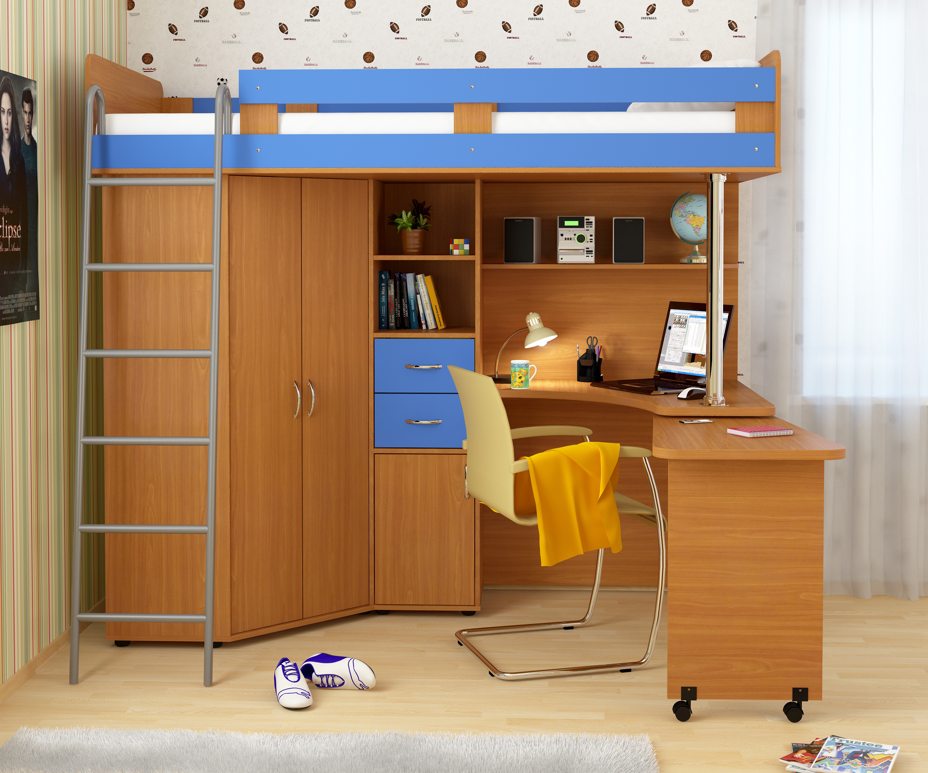 Lit mezzanine avec espace de travail pour ado