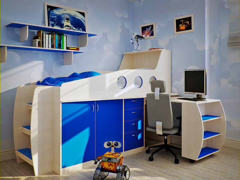 Lit mezzanine avec espace de travail et penderie