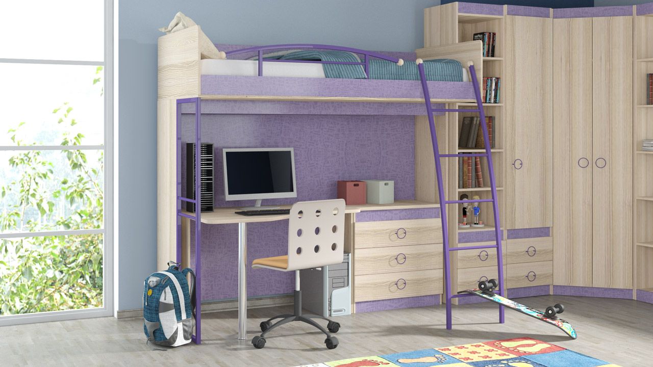 Lit mezzanine avec espace de travail