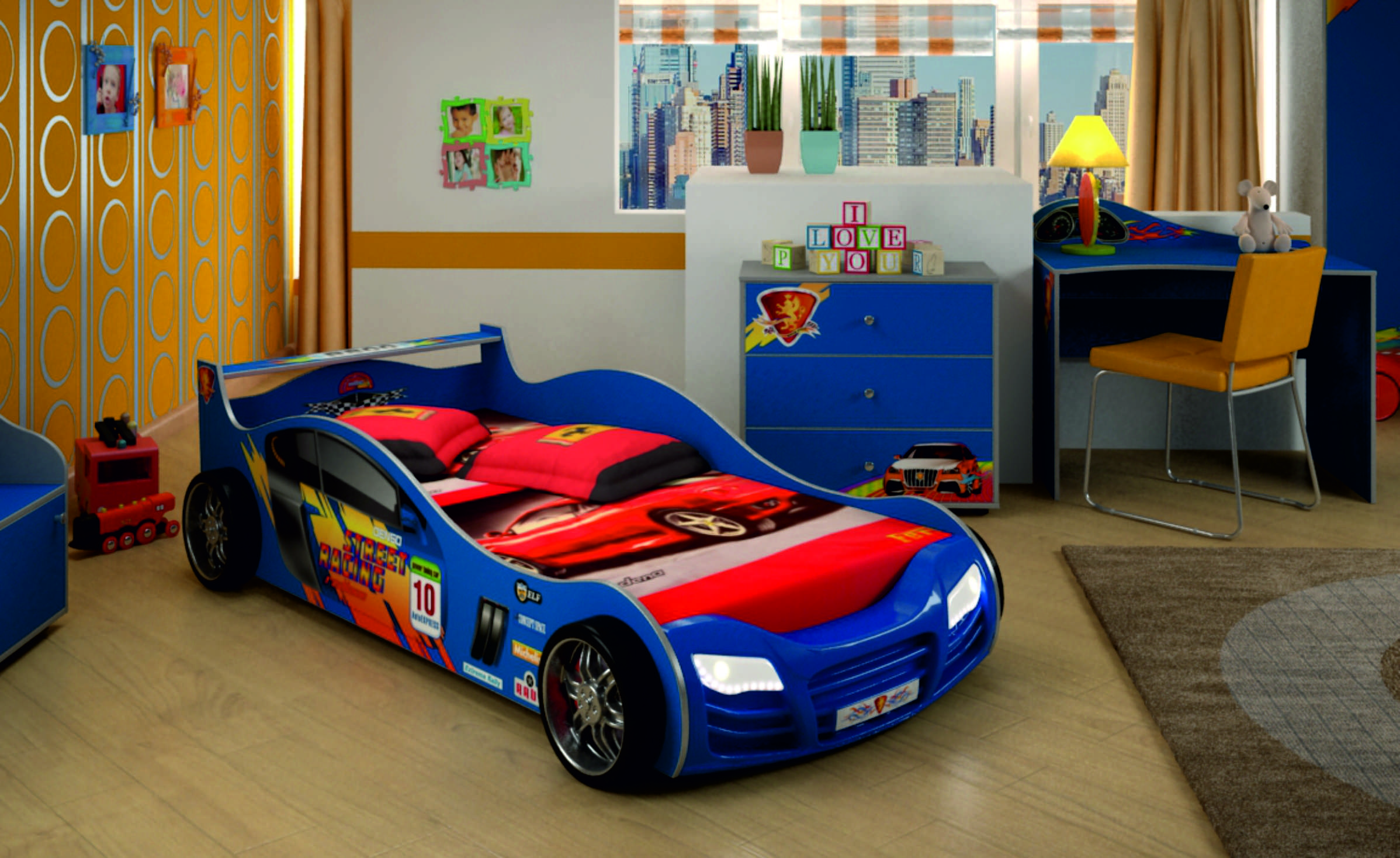 Lit de voiture à l'intérieur de la chambre des enfants