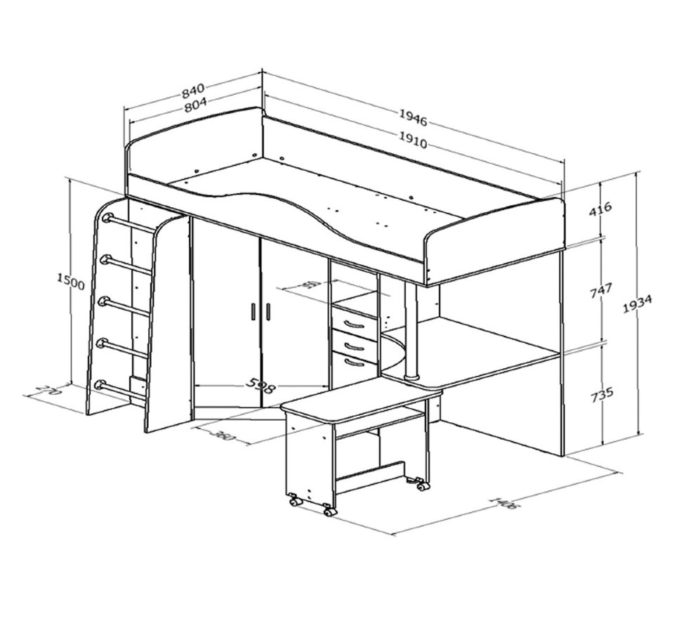Dimensions Lit Mezzanine Fille