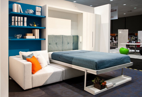 Lit armoire avec canapé d'angle de couleur blanche