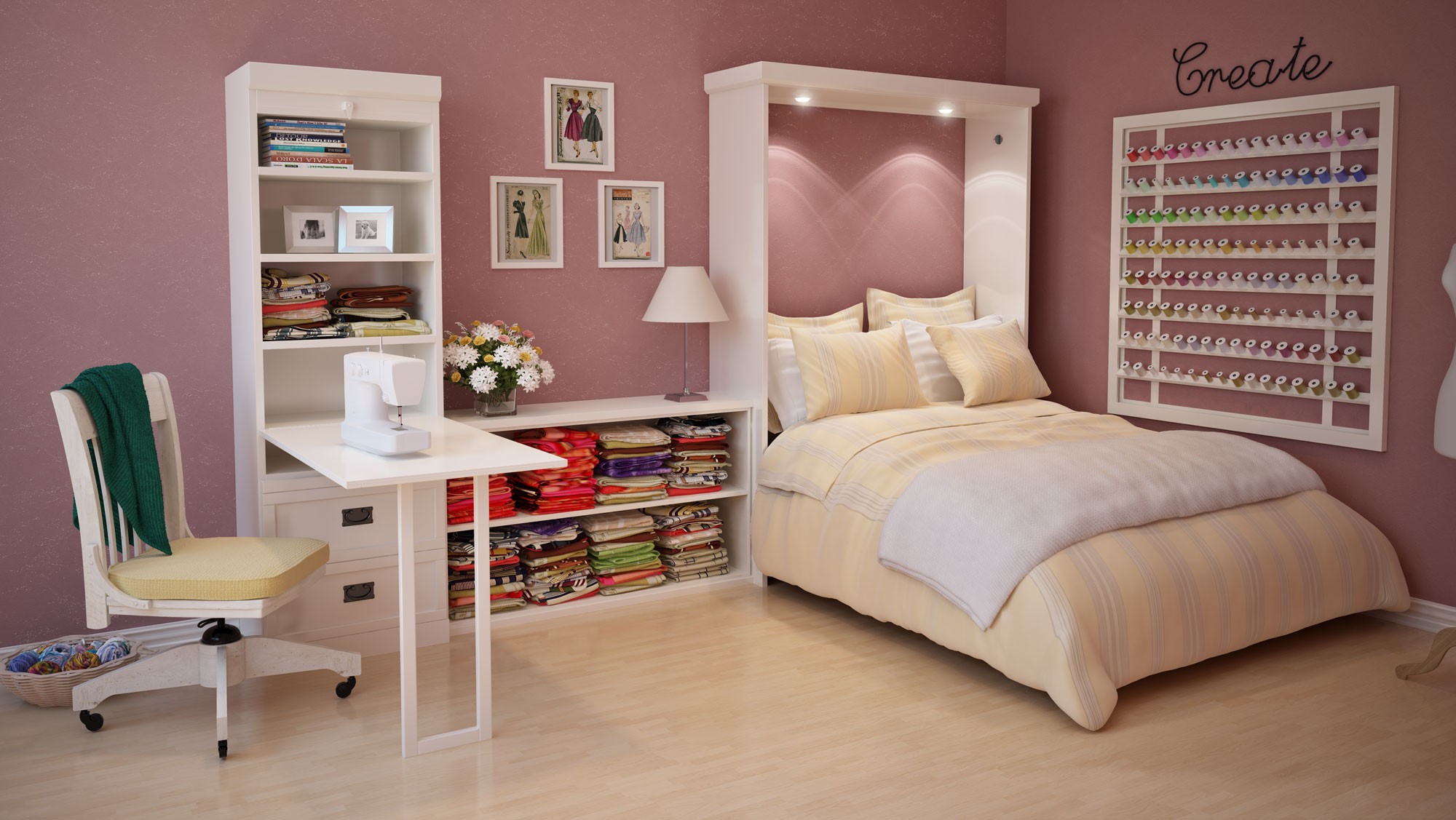 Lit armoire dans la chambre des filles