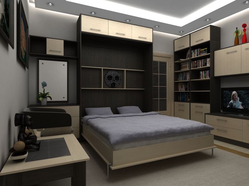 Chambre avec lit armoire