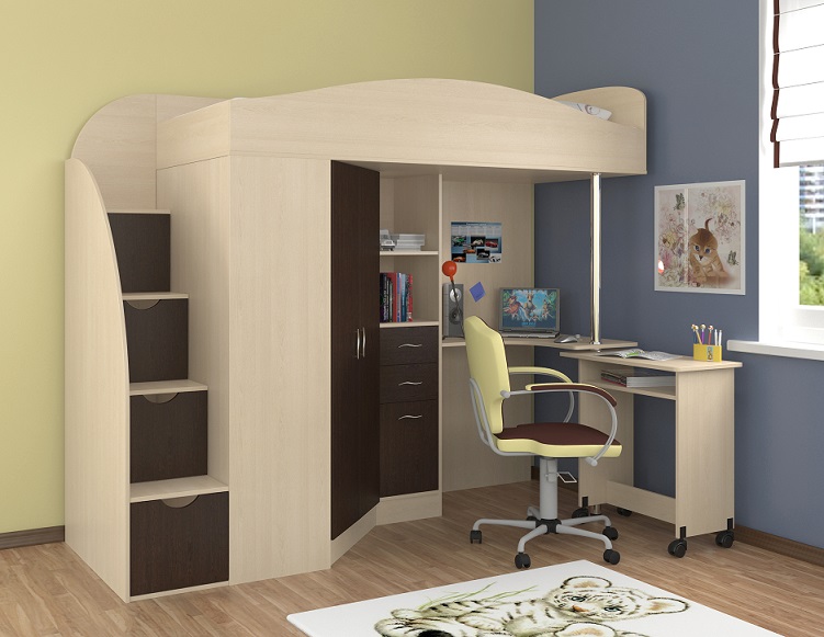 Lit mezzanine clair avec inserts foncés