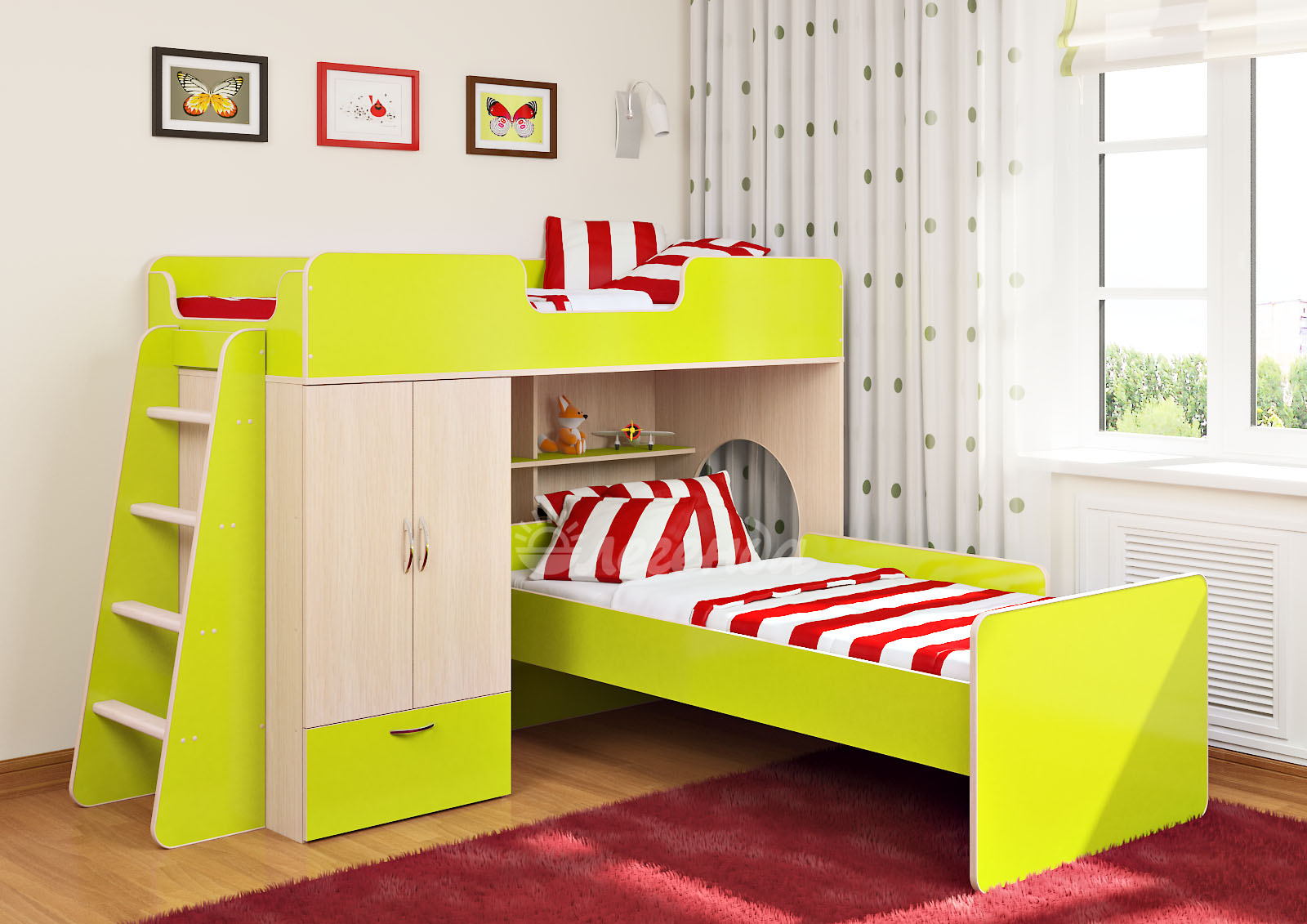 Lit superposé avec lit perpendiculaire