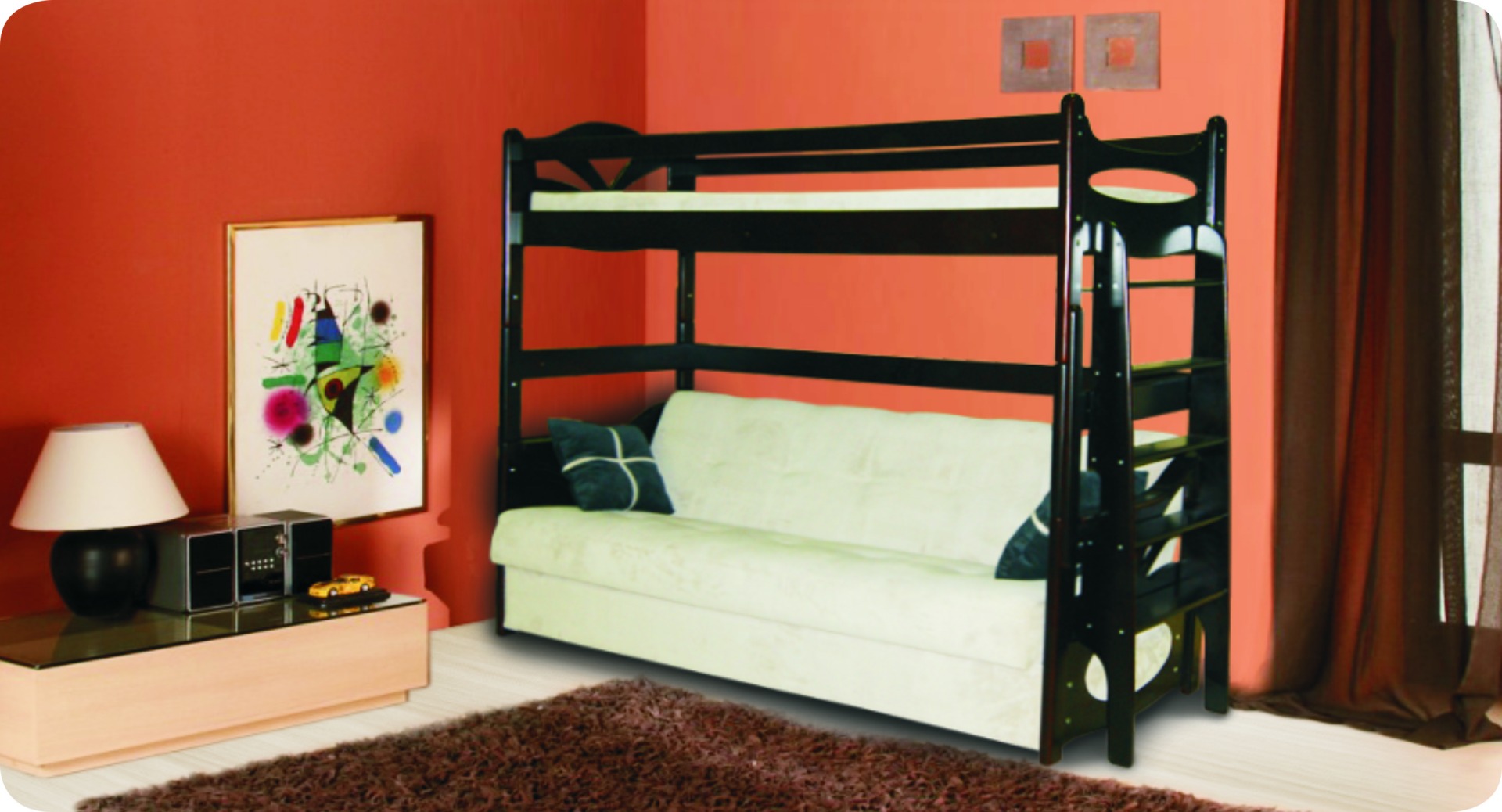 Lit superposé avec canapé