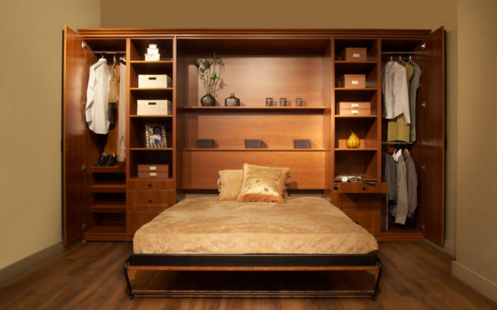 Lit double couleur bois