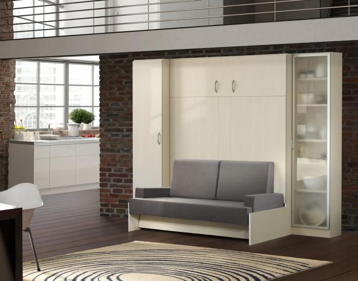 Lit, armoire, canapé à l'intérieur du salon