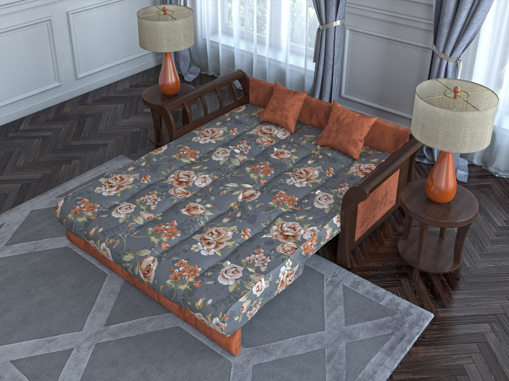 Canapé avec accoudoirs en bois