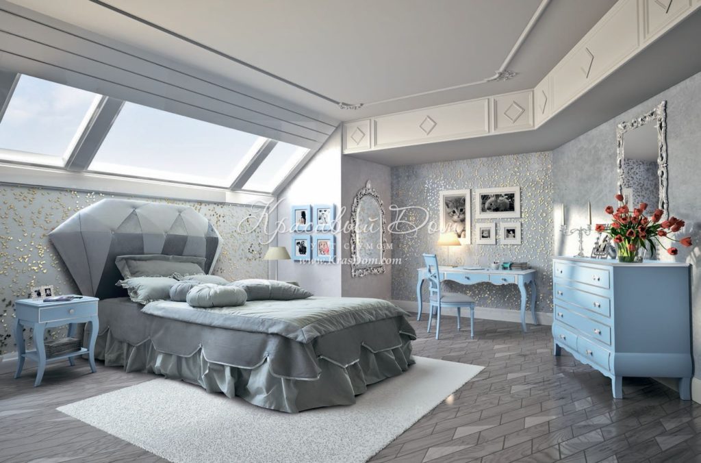 Décoration de chambre avec un lit gris