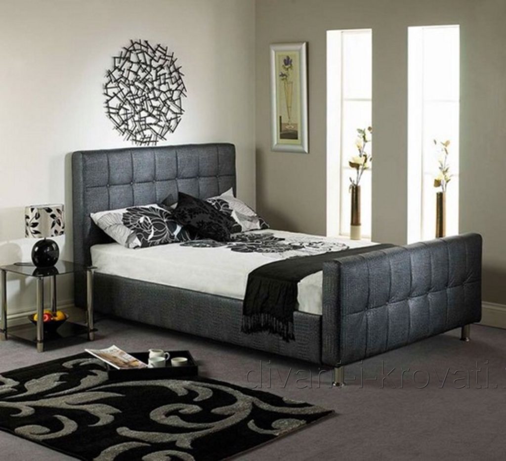 Lit gris moderne avec tête de lit moelleuse