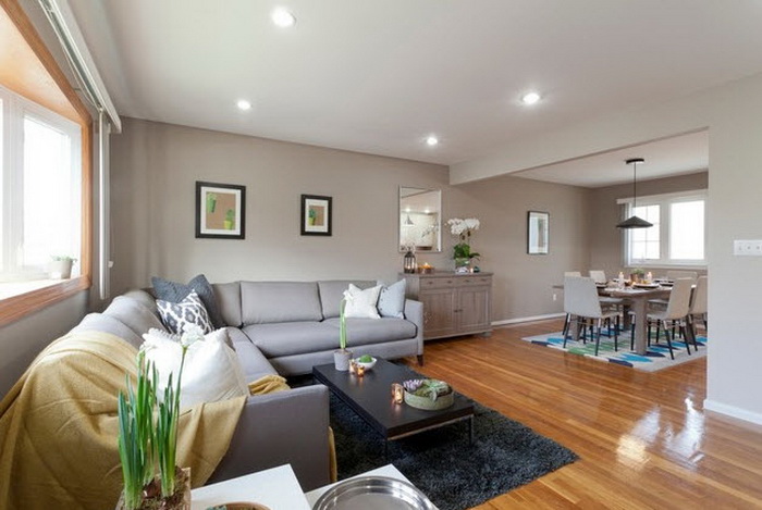 Canapé gris clair et pratique