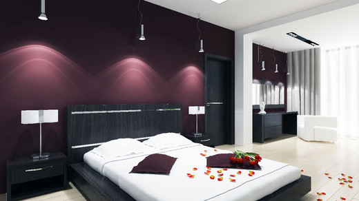 Option de conception de chambre à coucher avec un lit noir