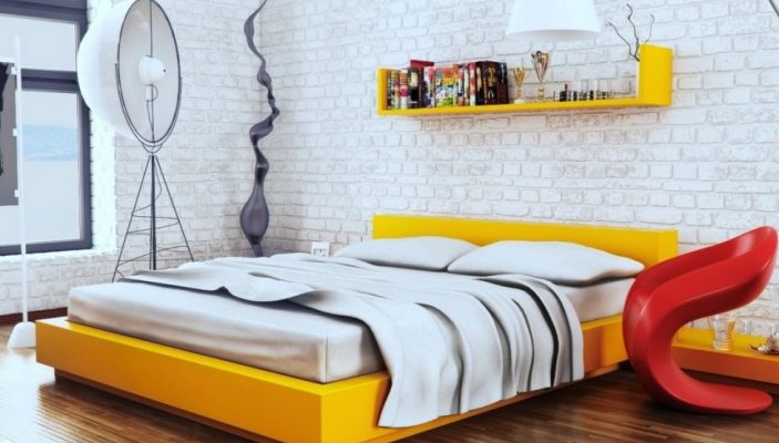 Lit jaune à l'intérieur de style loft