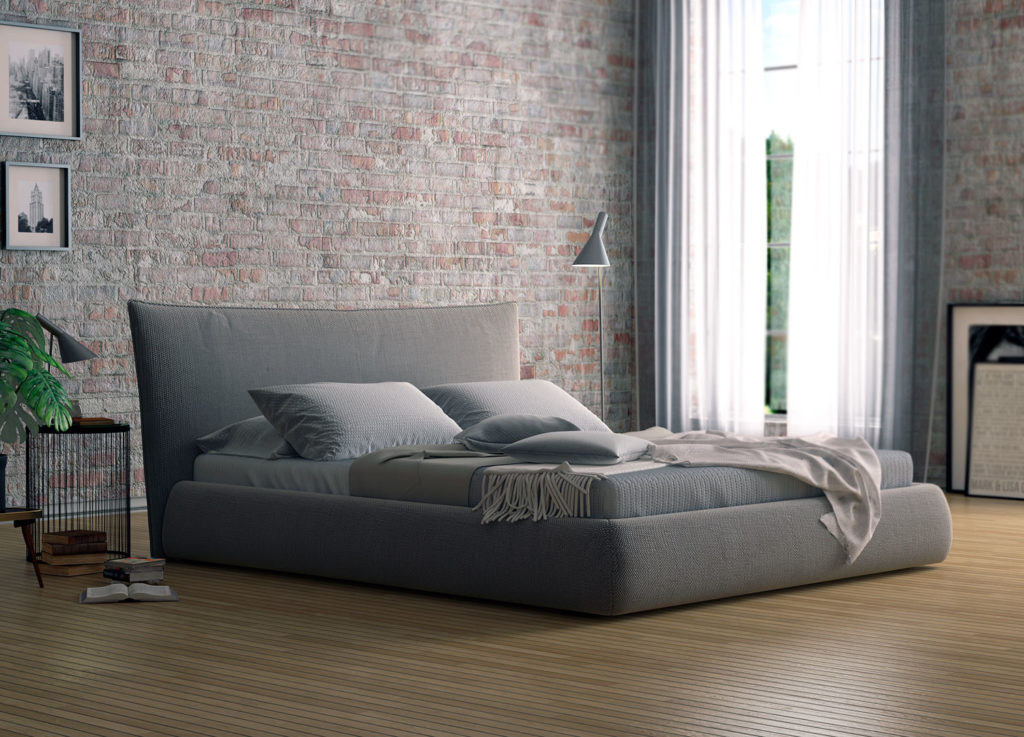 lit gris sans pieds